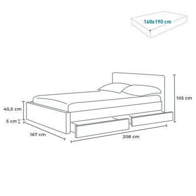 Lit double LED avec coffre - Casamati Aura 160x190 cm