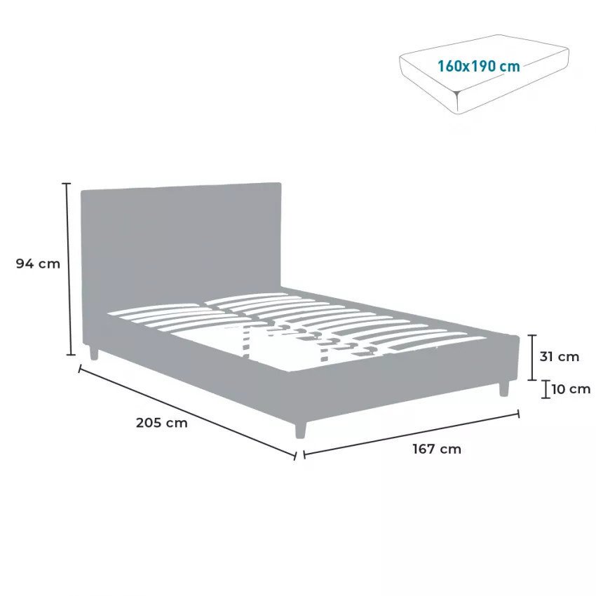 Lit double Fruscio 160x190 en tissu - Casamati