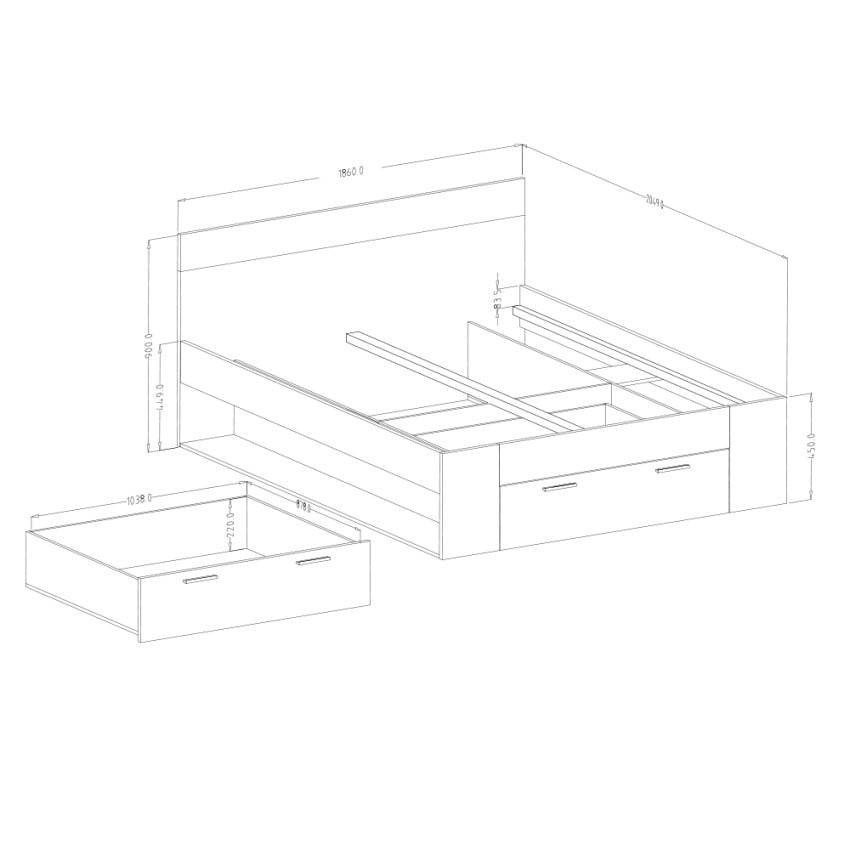 Lit double 180x200 Cenere, rangement design - Casamati