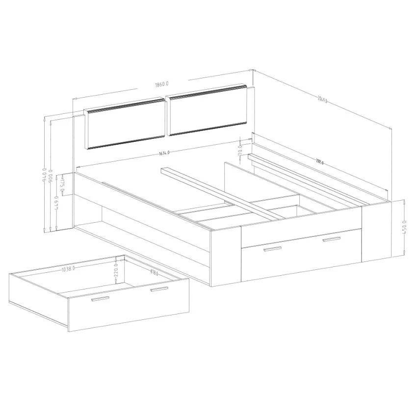 Lit double 180x200 avec sommier Fluido - Casamati