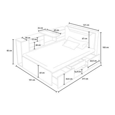 Lit 120x190 moderne avec rangement - Casamati
