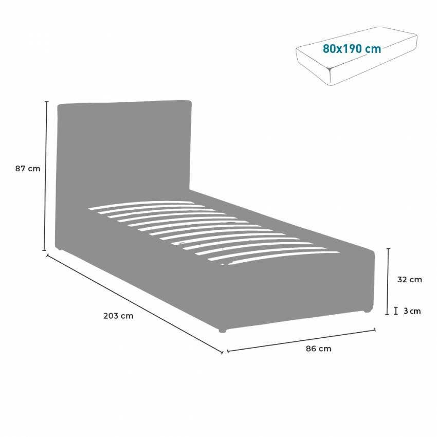 Lit simple Stasi 80x190 avec rangement - Casamati