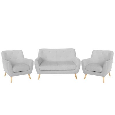 Casamati: Salon Sorbo, confort bois & tissu, 2 fauteuils, canapé.