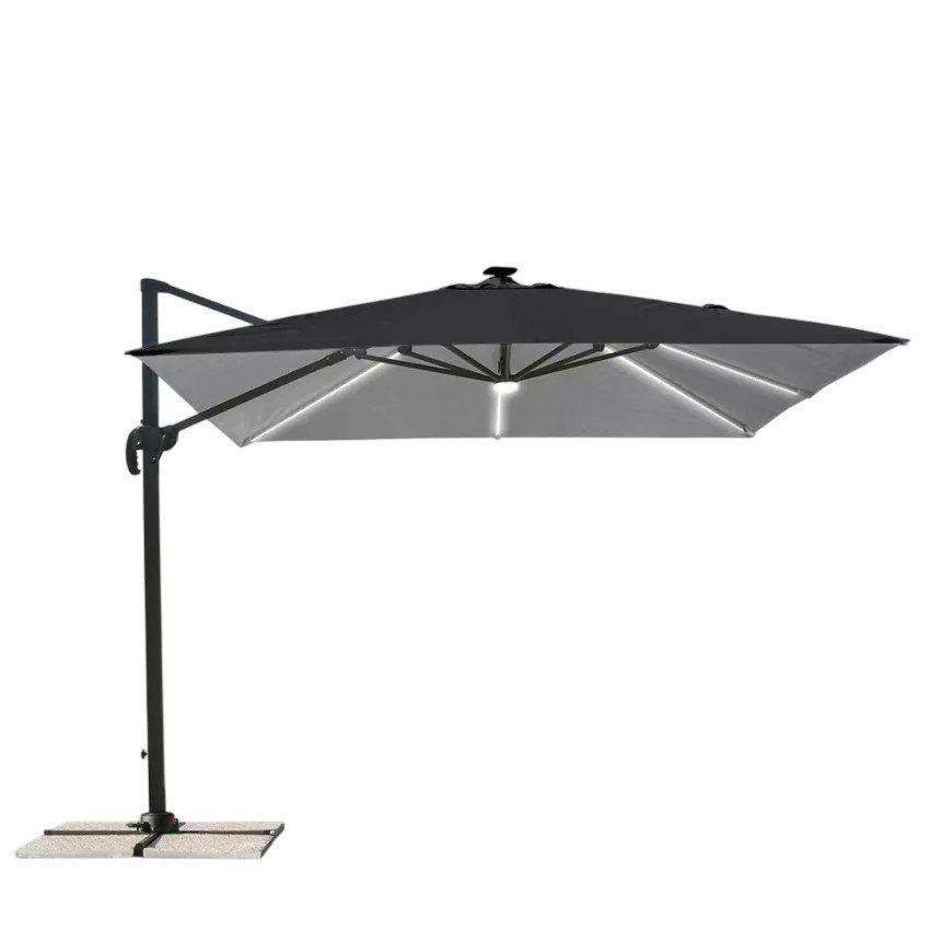 Casamati: Parasol LED 3x3 noir Soleggiato pour jardin.