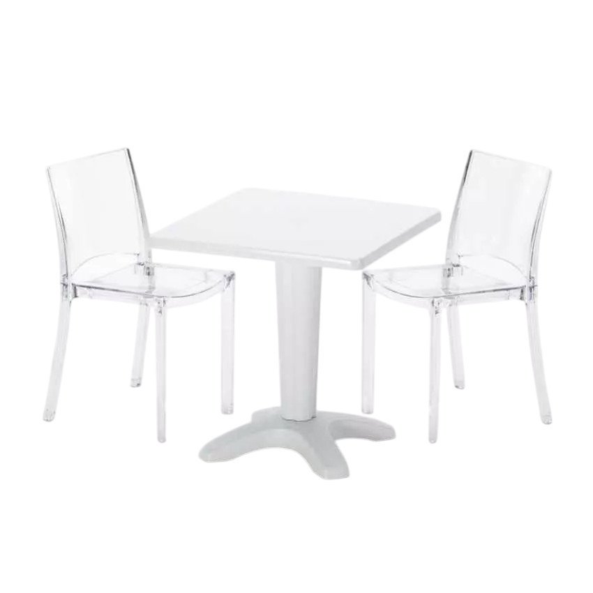 Casamati: Ensemble Negroni, tables et chaises colorées.