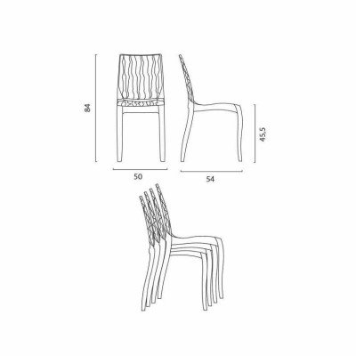 Casamati: Ensemble table 70x70cm, 2 chaises Bellini colorées.