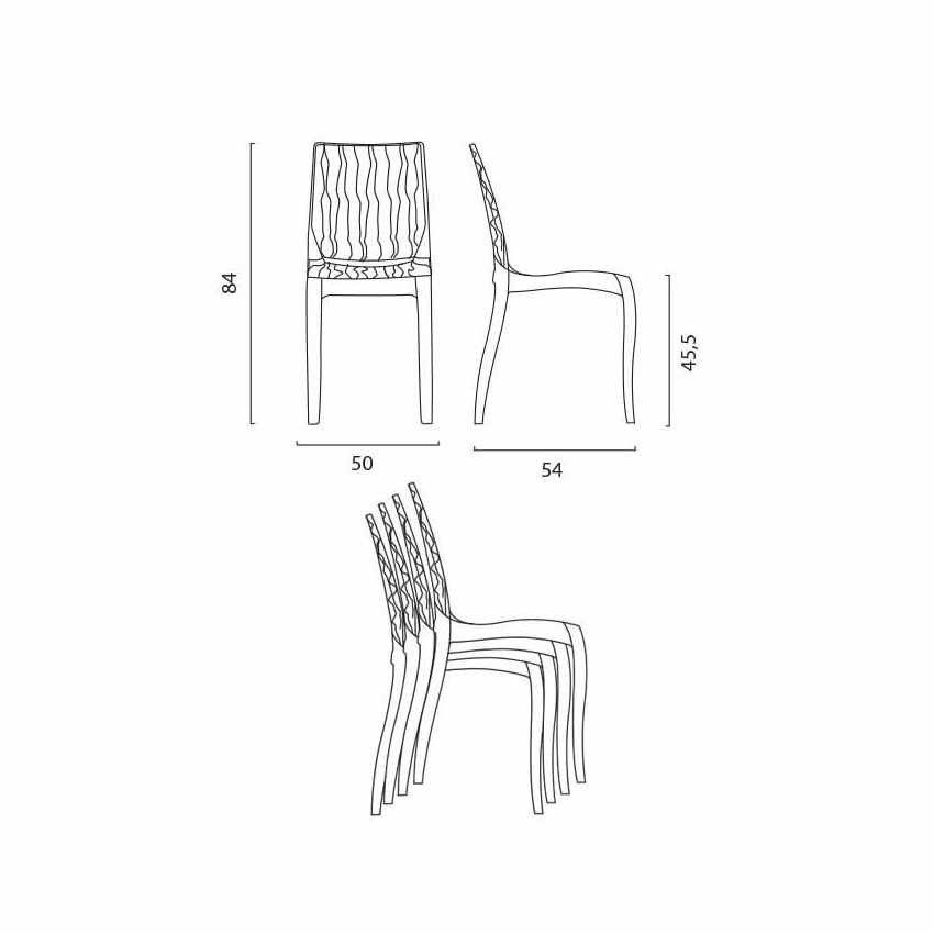 Casamati: Ensemble table 70x70cm, 2 chaises Bellini colorées.