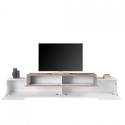 Casamati: Meuble TV moderne 240cm, blanc bois, Lumen.