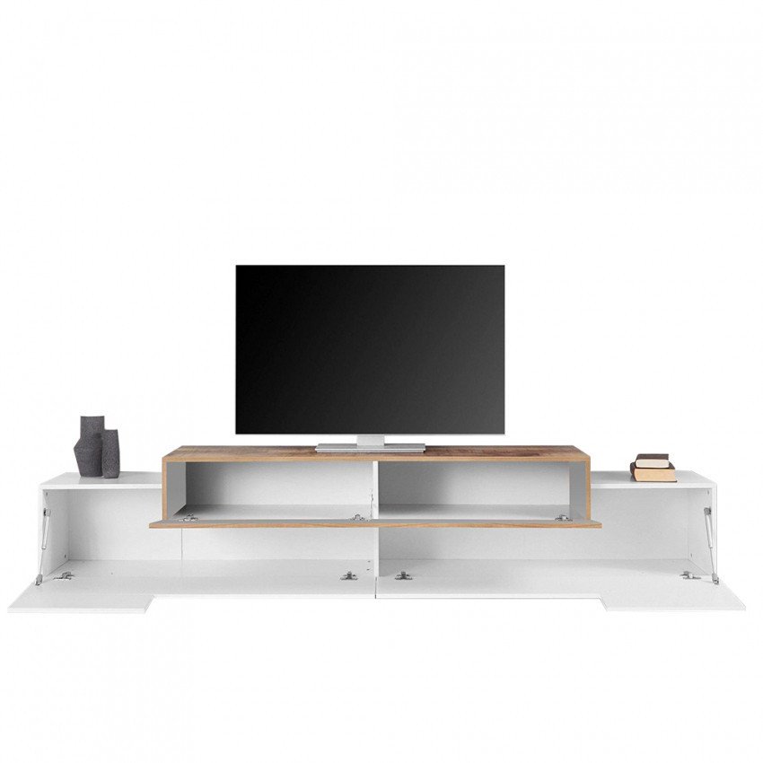 Casamati: Meuble TV moderne 240cm, blanc bois, Lumen.