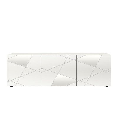 Casamati: Meuble TV bas blanc brillant 3 portes Spazio