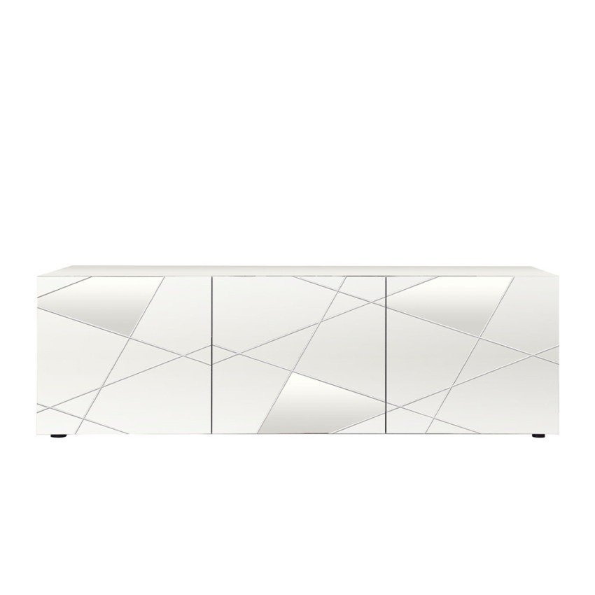 Casamati: Meuble TV bas blanc brillant 3 portes Spazio