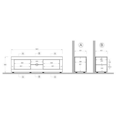 Casamati: Meuble TV moderne Bolt, bois blanc, 180cm.