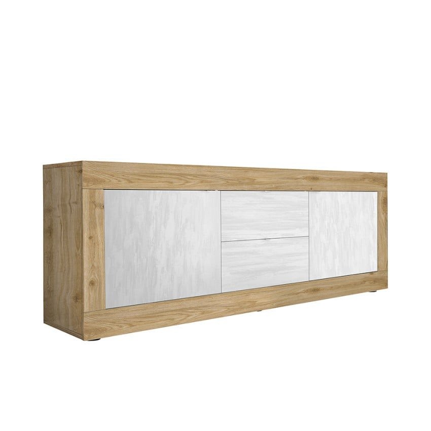 Meuble TV 210cm blanc, 2 portes, 2 tiroirs - Casamati