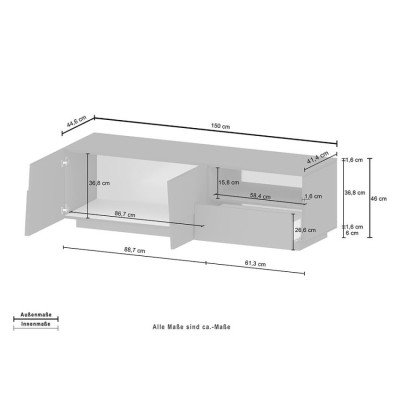 Meuble TV moderne Trevis 150x44x46cm - Casamati