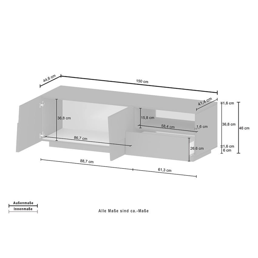 Meuble TV moderne Trevis 150x44x46cm - Casamati